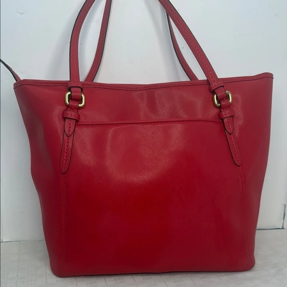 COACH PEYTON LEATHER ZIP TOP SHOPPER TOTE BAG PURSE PERSIMMON